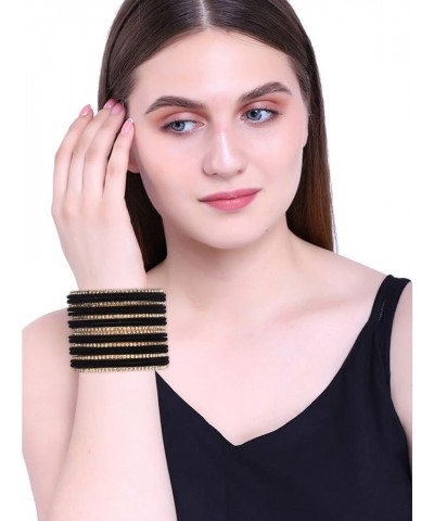 Indian Bangle Set Rhinestone CZ Crystal Velvet Bracelet Bangle Jewelry for Women (20 Pcs), Size_Size, Black Black 2-4 $10.66 ...