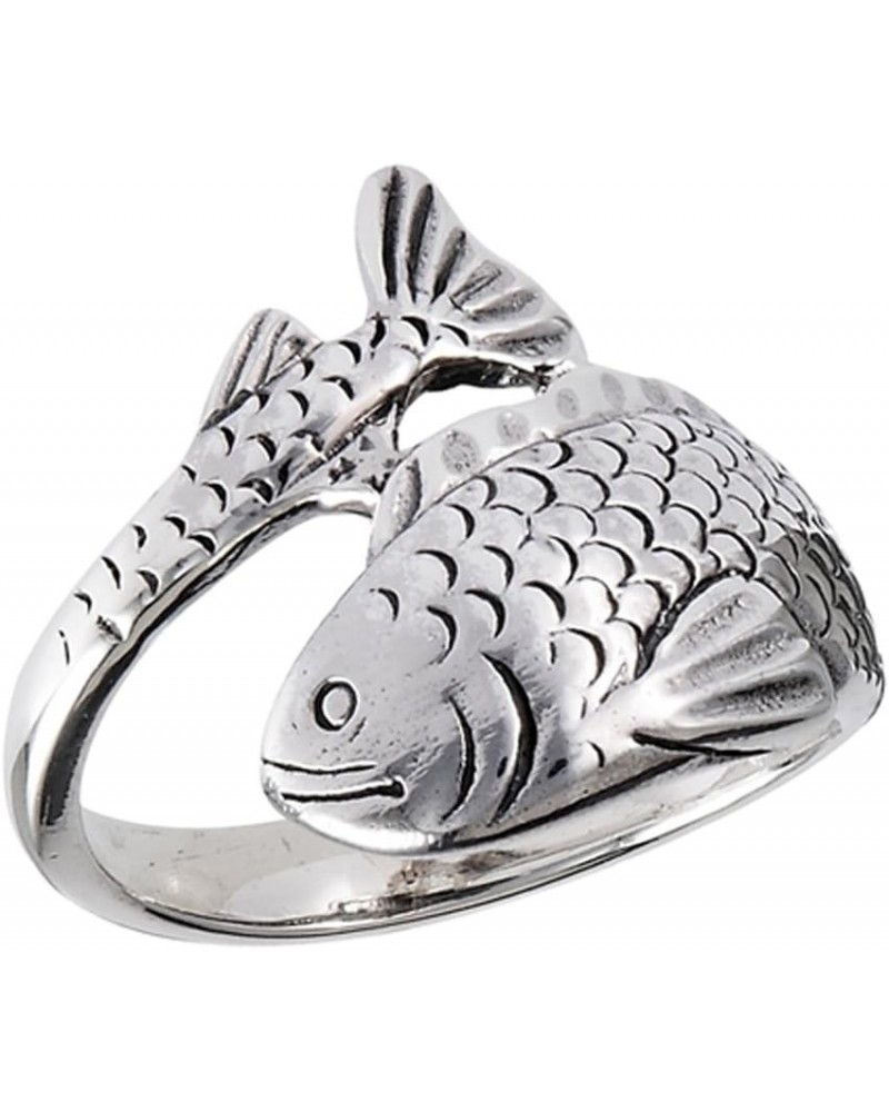 Oxidized Detailed Fish Wrap Animal Ring New .925 Sterling Silver Band Sizes 6-10 $15.49 Rings