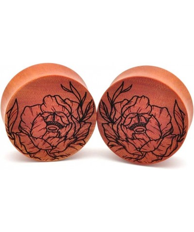 Pair of Laser Engraved Offset Floral Style 3 Wood Plugs (PW-335)(Saba Wood) 1-1/8" (28mm) $11.47 Body Jewelry