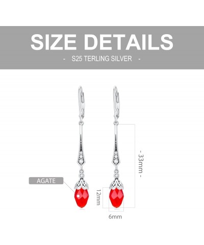 Vintage Leverback Earrings for Women Sterling Silver Retro Drop Dangle Earrings with Genuine Teardrop Crystal from Austria, E...