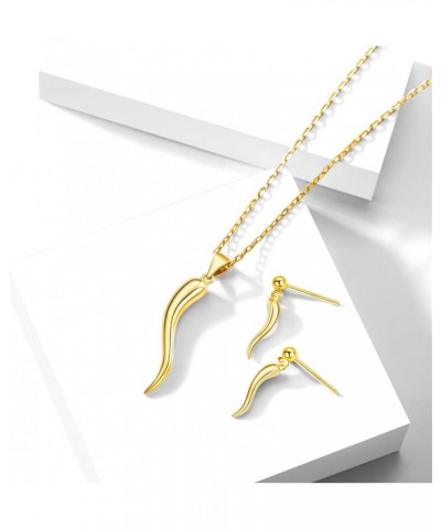 925 Sterling Silver Heart/Star/Moon/Dot Necklaces and Earrings Jewelry Set for Women(with Gift Box) F: Italian Horn-Gold $14....