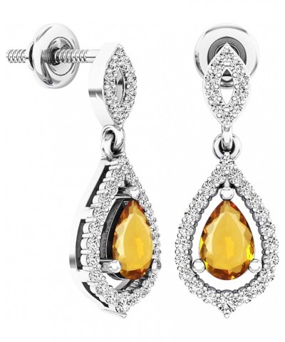 6x4mm Each Pear Gemstone & Round White Diamond Teardrop Dangle Earring for Women in 925 Sterling Silver Citrine Screw Back $5...