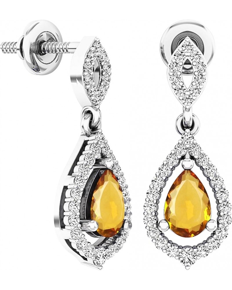 6x4mm Each Pear Gemstone & Round White Diamond Teardrop Dangle Earring for Women in 925 Sterling Silver Citrine Screw Back $5...