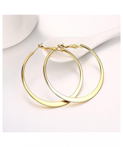 Fashion 50mm(2") Flat Big Hoop Earrings For Women Girls Silver 14k Rose Gold Large Basketball Hypoallergenic Stainless Steel ...