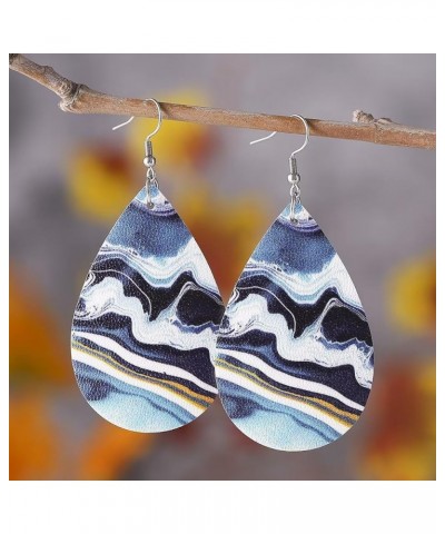 Summer Leather Earrings Boho Vintage Marble Teardrop Earrings Lightweight Beach Accessories Statement Jewelry for Women Girls...