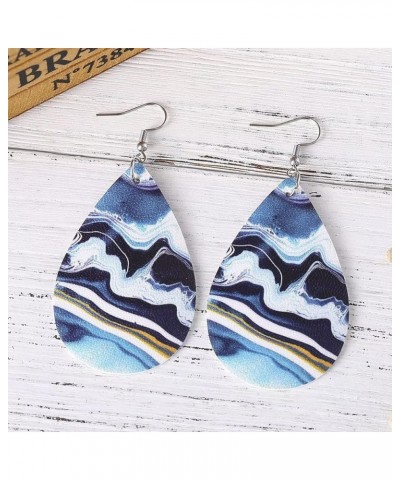 Summer Leather Earrings Boho Vintage Marble Teardrop Earrings Lightweight Beach Accessories Statement Jewelry for Women Girls...