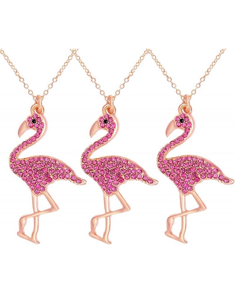 Full Rhinestone Flamingo Bird Pendant Necklace for Women 18 3 Pcs pack rose gold crystal style $7.50 Necklaces