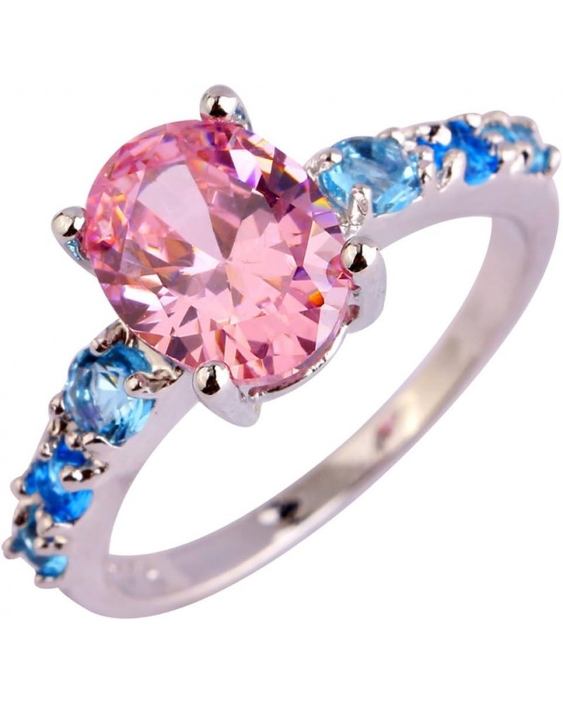 Women's 925 Silver Plated Oval Creted Morganite Bridal Promise Rings Pink $3.63 Rings