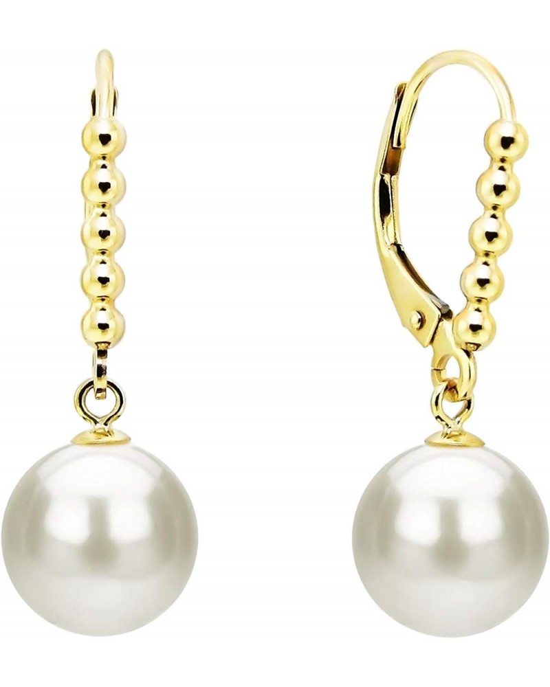 14K Yellow Gold 11-11.5mm White Freshwater Cultured Pearl Drop Earrings with Beaded-Style Lever-Back Earwires $116.60 Earrings