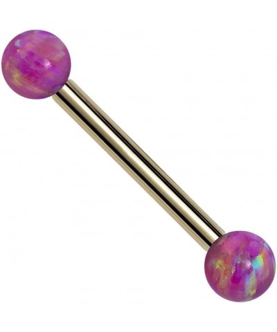 Purple Synthetic Opal 14k Gold Straight Barbell 14k Yellow Gold | 18G | 1/2" (13mm) $76.80 Body Jewelry