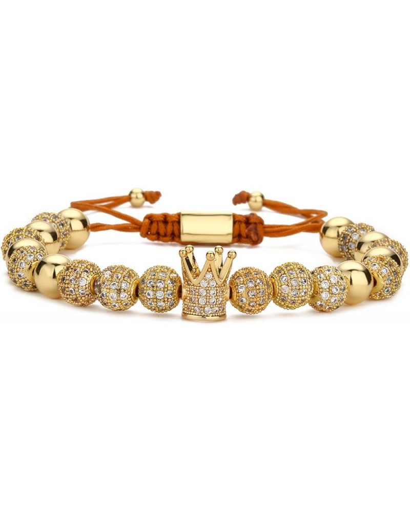 Micropaved Zirconia Gold Crown Diamond Ball Hand Braided Rope Retractable Bracelet Beads 8毫米钻球+大皇冠 $14.00 Bracelets