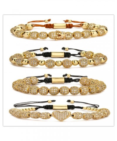 Micropaved Zirconia Gold Crown Diamond Ball Hand Braided Rope Retractable Bracelet Beads 8毫米钻球+大皇冠 $14.00 Bracelets