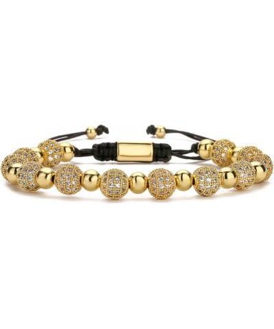 Micropaved Zirconia Gold Crown Diamond Ball Hand Braided Rope Retractable Bracelet Beads 8毫米钻球+大皇冠 $14.00 Bracelets