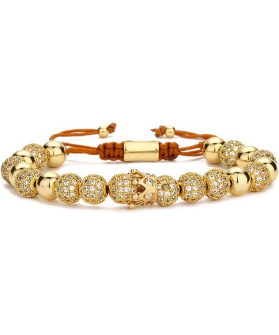 Micropaved Zirconia Gold Crown Diamond Ball Hand Braided Rope Retractable Bracelet Beads 8毫米钻球+大皇冠 $14.00 Bracelets