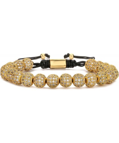 Micropaved Zirconia Gold Crown Diamond Ball Hand Braided Rope Retractable Bracelet Beads 8毫米钻球+大皇冠 $14.00 Bracelets