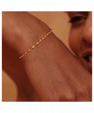 14K Gold Bracelet for Women Gold Plated Bracelet Dainty Chain Gold Beaded Bracelet Paperclip/Curb/Figaro/Satellite Chain Adju...