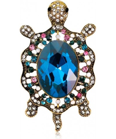 Women's Crystal Big Turtle Pin Brooch Girl Animal Decorative Jewelry Blue $8.83 Brooches & Pins