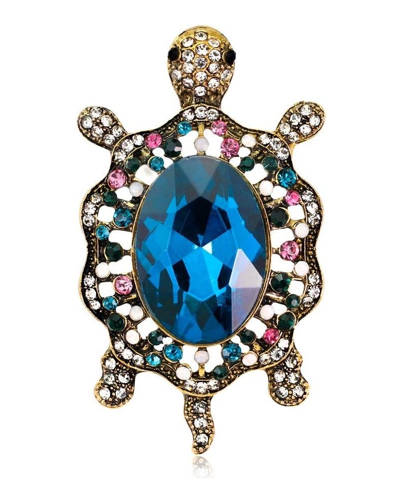 Women's Crystal Big Turtle Pin Brooch Girl Animal Decorative Jewelry Blue $8.83 Brooches & Pins