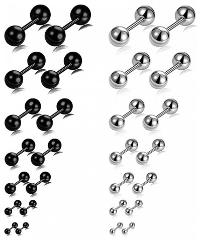 14 Pairs Stainless Steel Ball Stud Earrings Barbell Cartilage Tragus Helix Ear Piercing For Men Women 2-8mm Silver Black A:Ba...