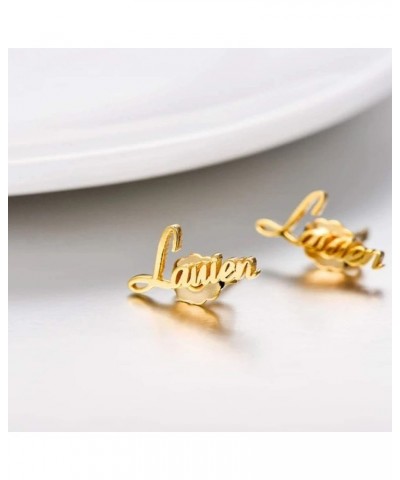 10K/14K/18K Gold Personalized Name Earrings Custom Made with Any Name Promise Earrings Jewelry Gift for Women Teens Girls Yel...