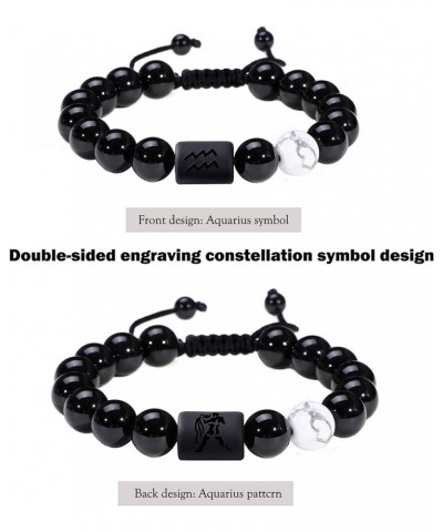 Zodiac Bracelet for Couple 8mm 10mm Natural Black Onyx Stone Star Sign Constellation Distance Friendship Prayer Blessing Brac...