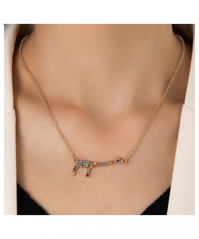 Colorful Crystal Giraffe Necklace Multicolor Rhinestone Pendant Necklace Faux Diamond Giraffe Clavicle Chain Cute Animal Neck...