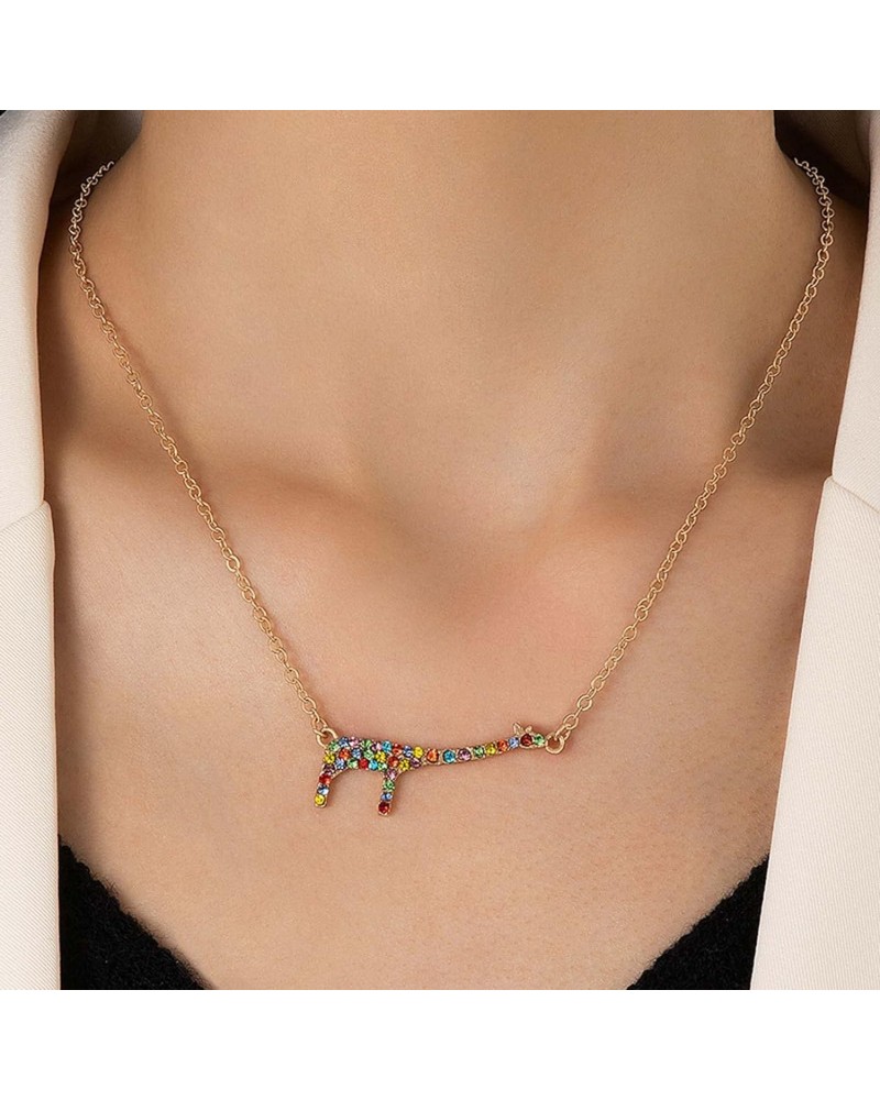 Colorful Crystal Giraffe Necklace Multicolor Rhinestone Pendant Necklace Faux Diamond Giraffe Clavicle Chain Cute Animal Neck...