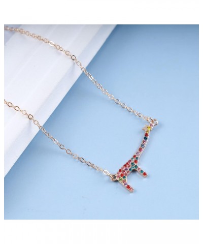 Colorful Crystal Giraffe Necklace Multicolor Rhinestone Pendant Necklace Faux Diamond Giraffe Clavicle Chain Cute Animal Neck...