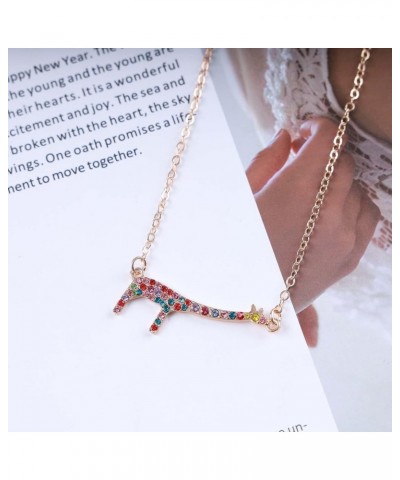 Colorful Crystal Giraffe Necklace Multicolor Rhinestone Pendant Necklace Faux Diamond Giraffe Clavicle Chain Cute Animal Neck...