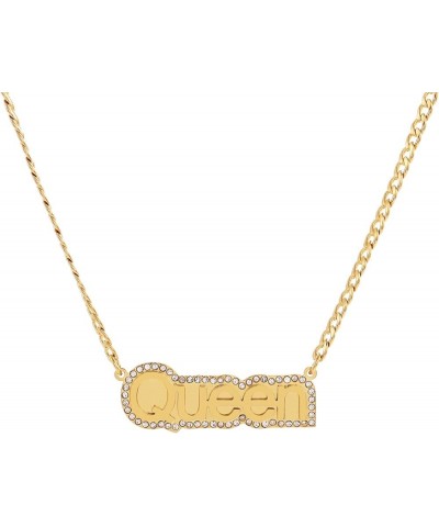 Stainless Steel Personalized Nameplate Double-deck Custom Name Pendant Necklace Surrounded with Rhinestone gold $15.34 Necklaces