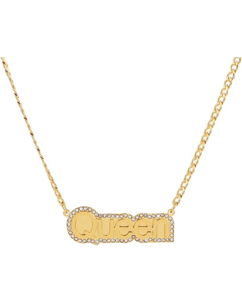 Stainless Steel Personalized Nameplate Double-deck Custom Name Pendant Necklace Surrounded with Rhinestone gold $15.34 Necklaces