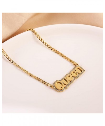 Stainless Steel Personalized Nameplate Double-deck Custom Name Pendant Necklace Surrounded with Rhinestone gold $15.34 Necklaces