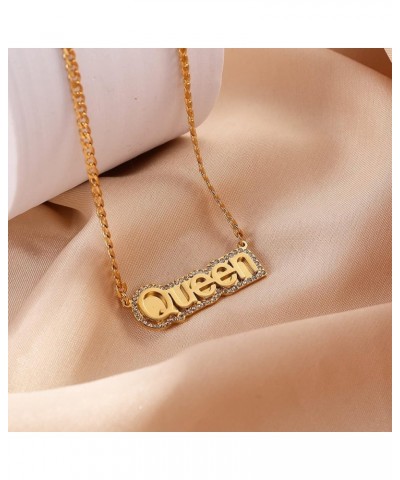 Stainless Steel Personalized Nameplate Double-deck Custom Name Pendant Necklace Surrounded with Rhinestone gold $15.34 Necklaces