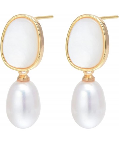 Mother of Pearl Freshwater Pearl Earrings in 14K Gold Over Sterling Silver Pin Vintage Style White $22.50 Earrings