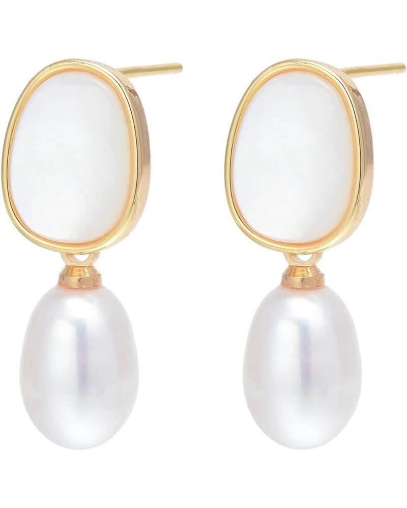 Mother of Pearl Freshwater Pearl Earrings in 14K Gold Over Sterling Silver Pin Vintage Style White $22.50 Earrings