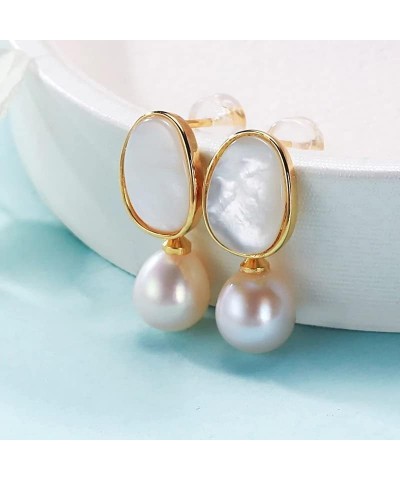 Mother of Pearl Freshwater Pearl Earrings in 14K Gold Over Sterling Silver Pin Vintage Style White $22.50 Earrings