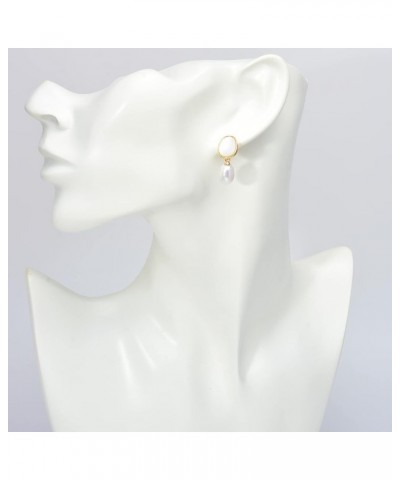 Mother of Pearl Freshwater Pearl Earrings in 14K Gold Over Sterling Silver Pin Vintage Style White $22.50 Earrings