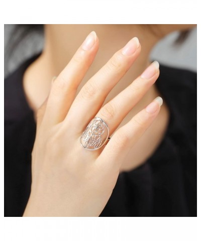 Stainless Steel Resizable Metatron Rings Adjustable Hollow Finger Rings Flower of Life Jewelry for Women Silver-Style L $8.15...