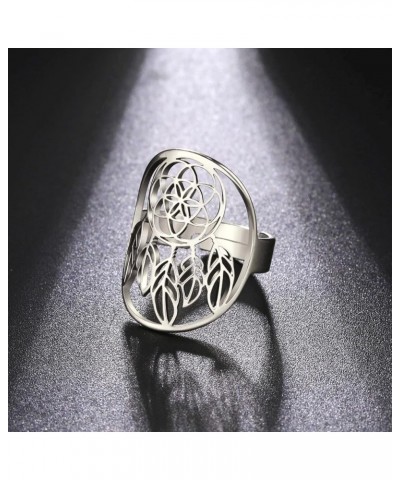 Stainless Steel Resizable Metatron Rings Adjustable Hollow Finger Rings Flower of Life Jewelry for Women Silver-Style L $8.15...