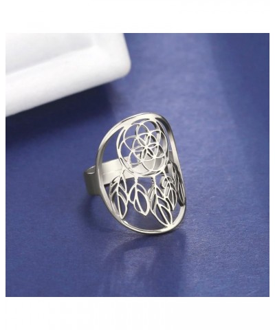 Stainless Steel Resizable Metatron Rings Adjustable Hollow Finger Rings Flower of Life Jewelry for Women Silver-Style L $8.15...