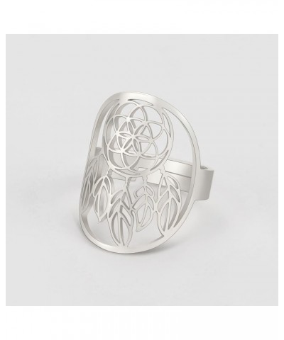 Stainless Steel Resizable Metatron Rings Adjustable Hollow Finger Rings Flower of Life Jewelry for Women Silver-Style L $8.15...