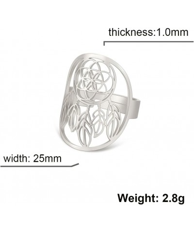 Stainless Steel Resizable Metatron Rings Adjustable Hollow Finger Rings Flower of Life Jewelry for Women Silver-Style L $8.15...