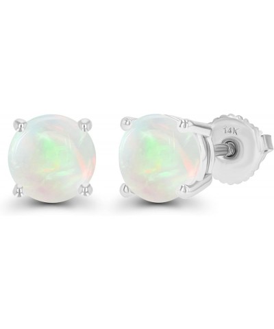 Solid 14K Gold 6mm Round Hypoallergenic Genuine Birthstone Solitaire Screwback Stud Earrings Opal Genuine White Gold $75.85 E...