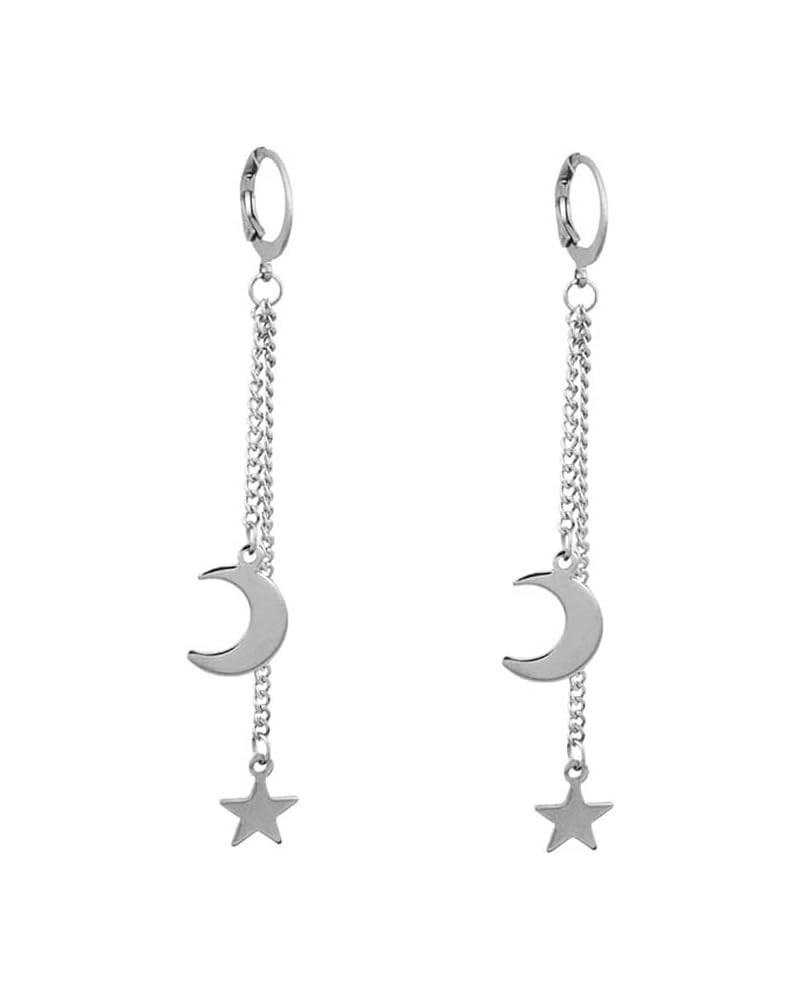 Star Moon Chain Threader Tassel Long Dangle Drop Earrings for Men Women Boys Teen Girls Sensitive Ear Stainless Steel Punk Hy...