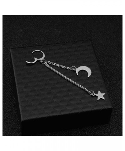 Star Moon Chain Threader Tassel Long Dangle Drop Earrings for Men Women Boys Teen Girls Sensitive Ear Stainless Steel Punk Hy...