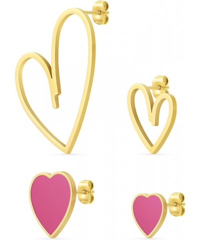 4 Pcs Heart Stud Mismatched Earrings Set for Women Girls, Hypoallergenic Stainless Steel Gold/Silver/Rose Gold Cartilage Trag...