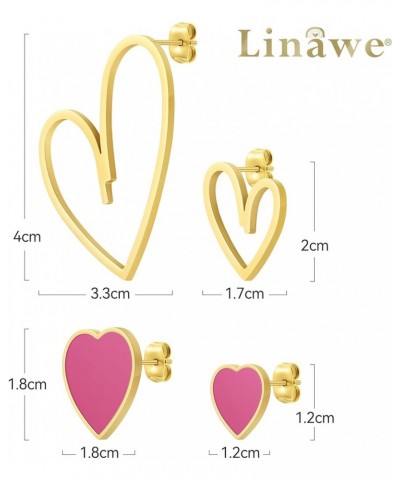 4 Pcs Heart Stud Mismatched Earrings Set for Women Girls, Hypoallergenic Stainless Steel Gold/Silver/Rose Gold Cartilage Trag...