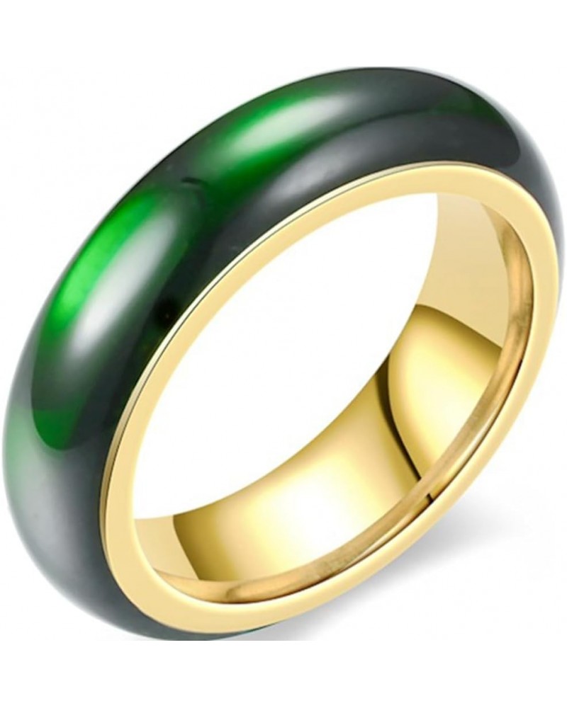 6mm Stainless Steel Green Acrylic Resin Imitation Jade Wedding Band Ring Gold Green $5.89 Rings