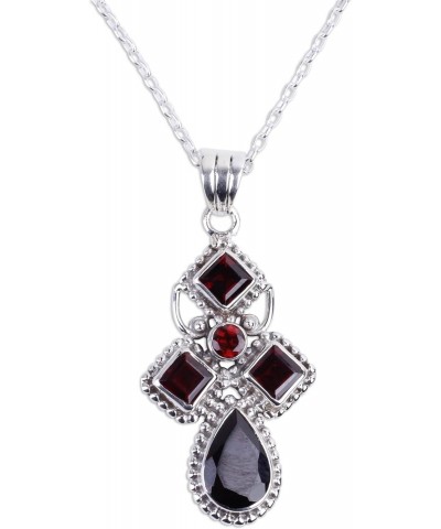 Handmade Garnet Pendant Necklace Crafted .925 Sterling Silver Red India Gemstone Birthstone 'Geometric Illusions in Crimson' ...