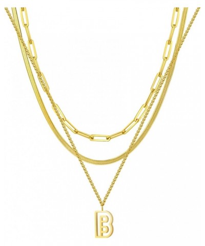 14K Gold Necklace For Women Trendy, Initial Layered Necklaces For Women Dainty Snake Chain Jewlery Gift B $8.69 Necklaces